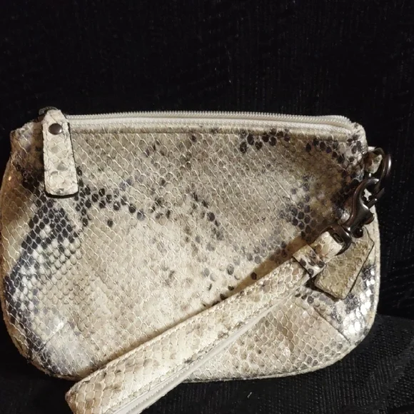 Coach Kristen Cream and Black Embossed Python Snakeskin Wristlet - Picture 2 of 10